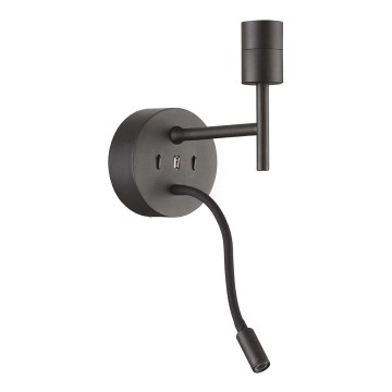 Ideal Lux - LED Joustava lamppu telineen kanssa SETTI UP 1xE27/42W + LED/3W/230V CRI 90 USB musta