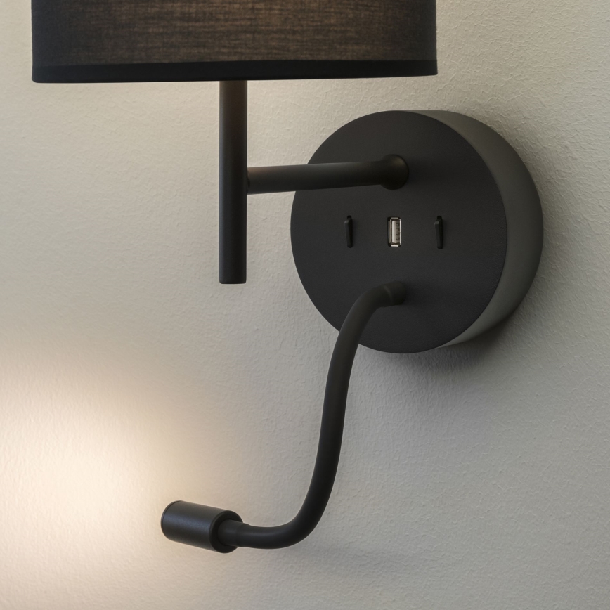 Ideal Lux - LED Joustava lamppu telineen kanssa SETTI UP 1xE27/42W + LED/3W/230V CRI 90 USB musta