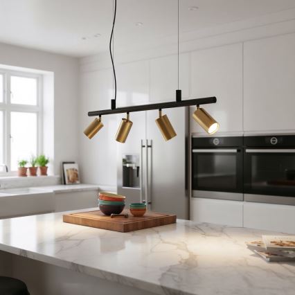 Ideal Lux - LED-kattokruunu johdossa DYNAMITE 4xGU10/7W/230V CRI 90 musta/messinki