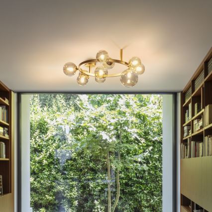 Ideal Lux - LED-pinta-asennettava kattovalaisin PERLAGE 10xG9/3W/230V halkaisija 70 cm kultainen/savunbeige