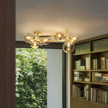Ideal Lux - LED-pinta-asennettava kattovalaisin PERLAGE 10xG9/3W/230V halkaisija 70 cm kultainen/savunbeige
