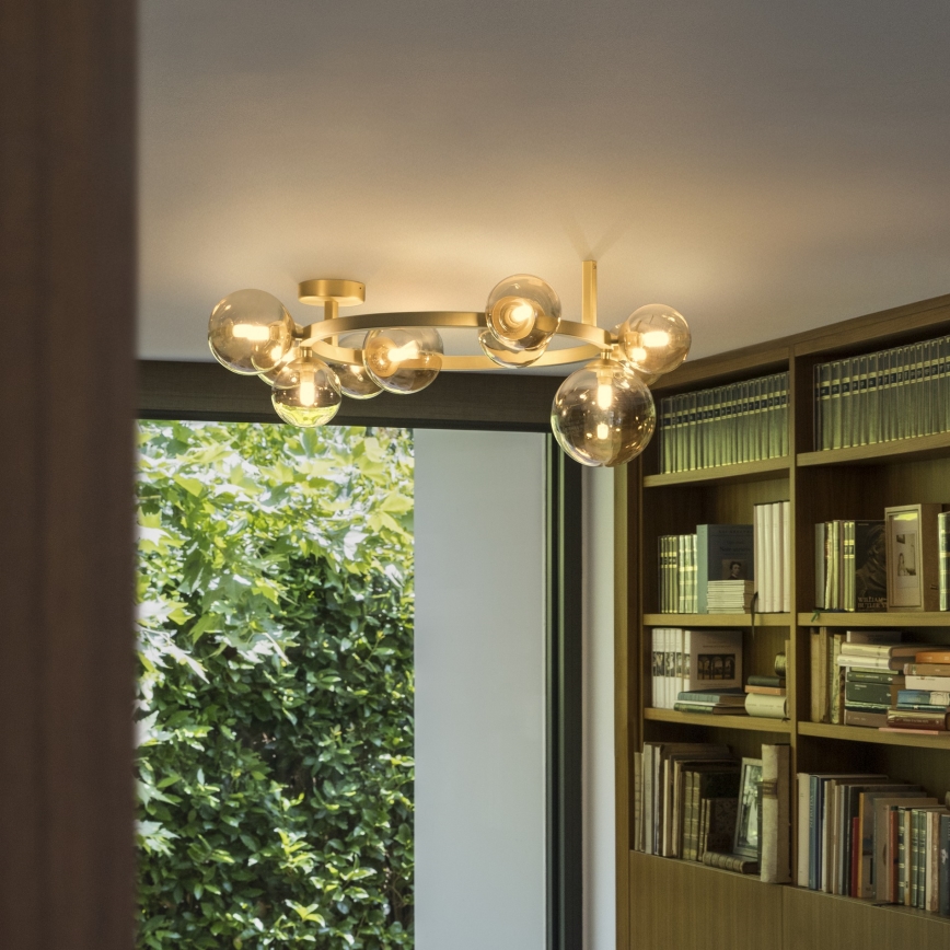 Ideal Lux - LED-pinta-asennettava kattovalaisin PERLAGE 10xG9/3W/230V halkaisija 70 cm kultainen/savunbeige