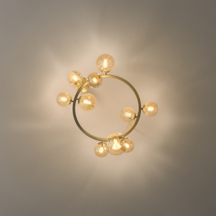 Ideal Lux - LED-pinta-asennettava kattovalaisin PERLAGE 10xG9/3W/230V halkaisija 70 cm kultainen/savunbeige