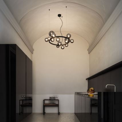 Ideal Lux - LED-riippuvalaisin vaijerilla PERLAGE 14xG9/3W/230V halkaisija 85 cm musta/savunmusta