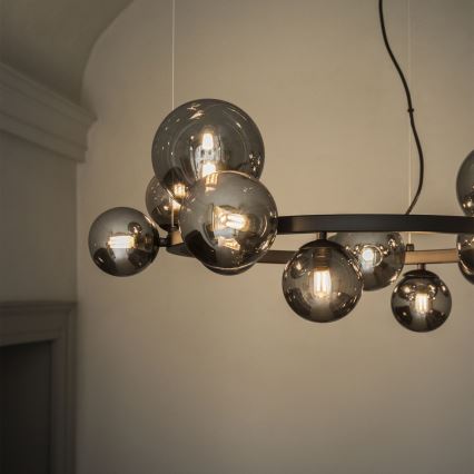 Ideal Lux - LED-riippuvalaisin vaijerilla PERLAGE 14xG9/3W/230V halkaisija 85 cm musta/savunmusta