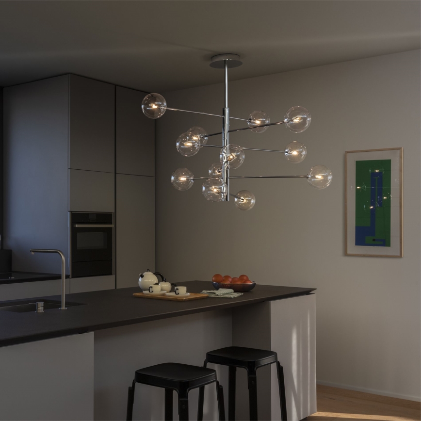 Ideal Lux - LED-riipuskattokruunu EQUINOXE 12xG4/2W/230V halkaisija 124 cm kiiltävä kromi/läpinäkyvä