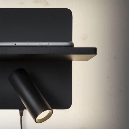 Ideal Lux - LED-seinäspotti PIANO LED/10W/230V CRI 90 USB musta