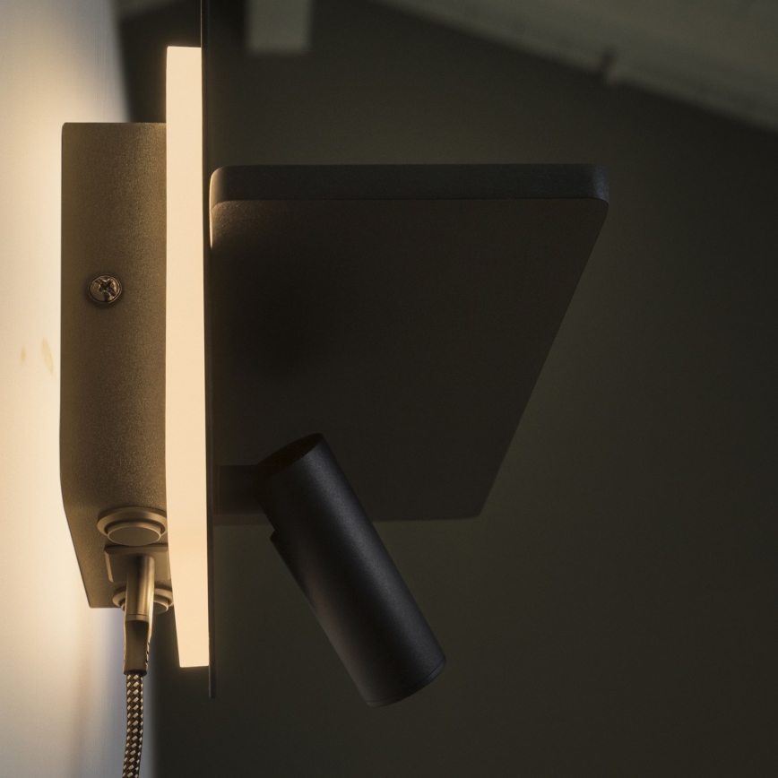 Ideal Lux - LED-seinäspotti PIANO LED/10W/230V CRI 90 USB musta