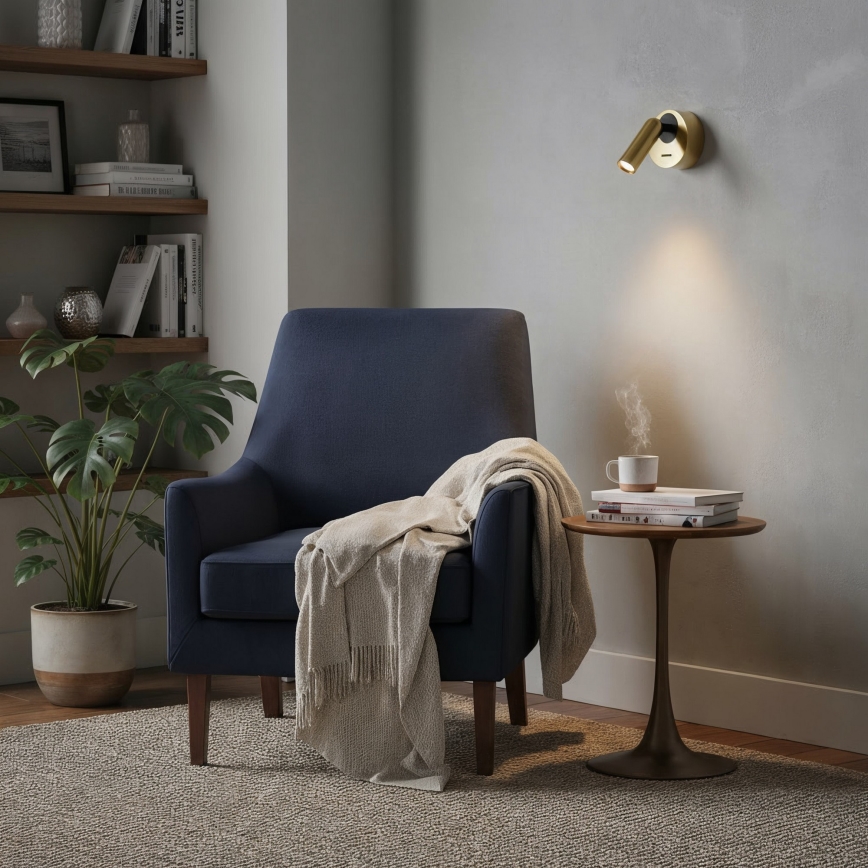 Ideal Lux - LED-seinävalaisin BEAN LED/3W/230V CRI 90 messinki