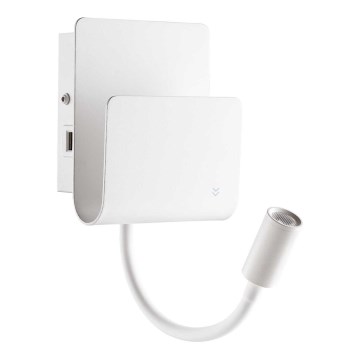 Ideal Lux - LED-seinävalaisin kanssa joustava lampičkou PROBE LED/9,5W/230V USB CRI 90 valkoinen