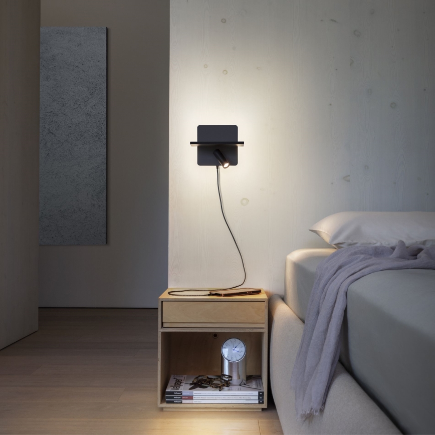 Ideal Lux - LED-seinävalaisin PIANO LED/11,5W/230V USB musta