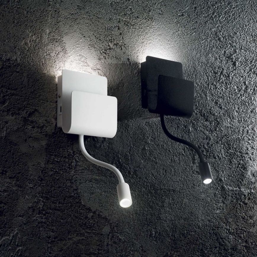 Ideal Lux - LED-seinävalaisin kanssa joustava lampičkou PROBE LED/9,5W/230V USB CRI 90 valkoinen