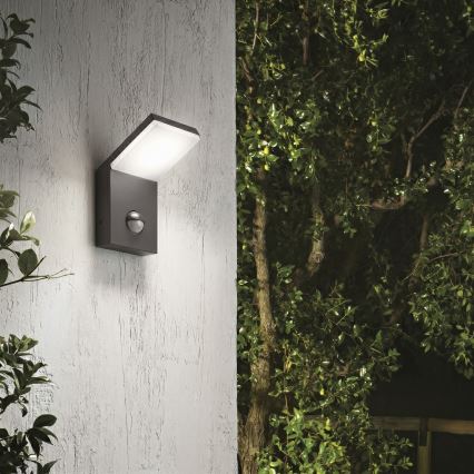 Ideal Lux - LED-ulkovalaisin liiketunnistimella STYLE LED/9W/230V 4000K CRI 90 IP54 antrasiitti