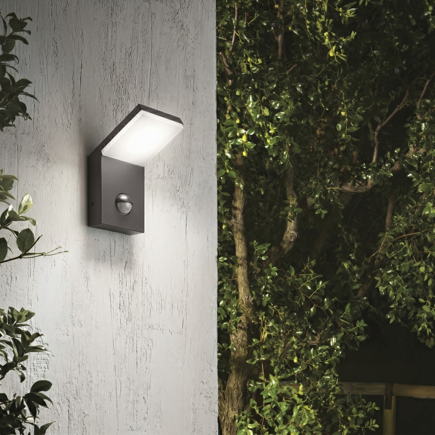 Ideal Lux - LED-ulkovalaisin liiketunnistimella STYLE LED/9W/230V 4000K CRI 90 IP54 antrasiitti