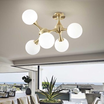 Ideal Lux - Pintakiinnitteinen kattokruunu NODI 5xE14/28W/230V 50x55 cm messinki/valkoinen