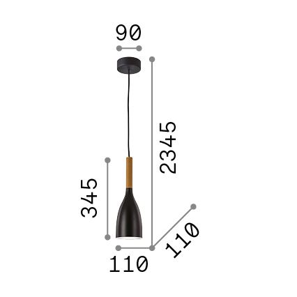 Ideal Lux - Riippuvalaisin MANHATTAN johdolla, 1 x E14/40 W/230 V, halkaisija 11 cm, musta/pyökki