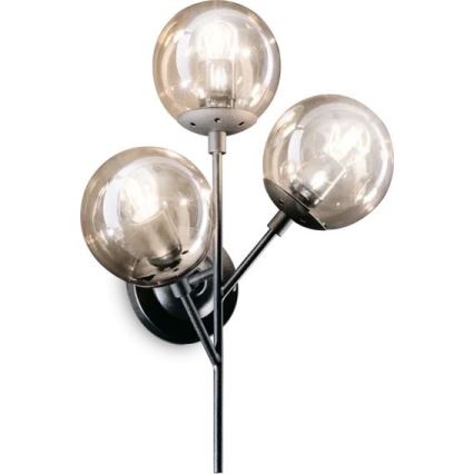 Ideal Lux - Seinävalaisin KEPLER 3xE27/42W/230V musta/savuinen