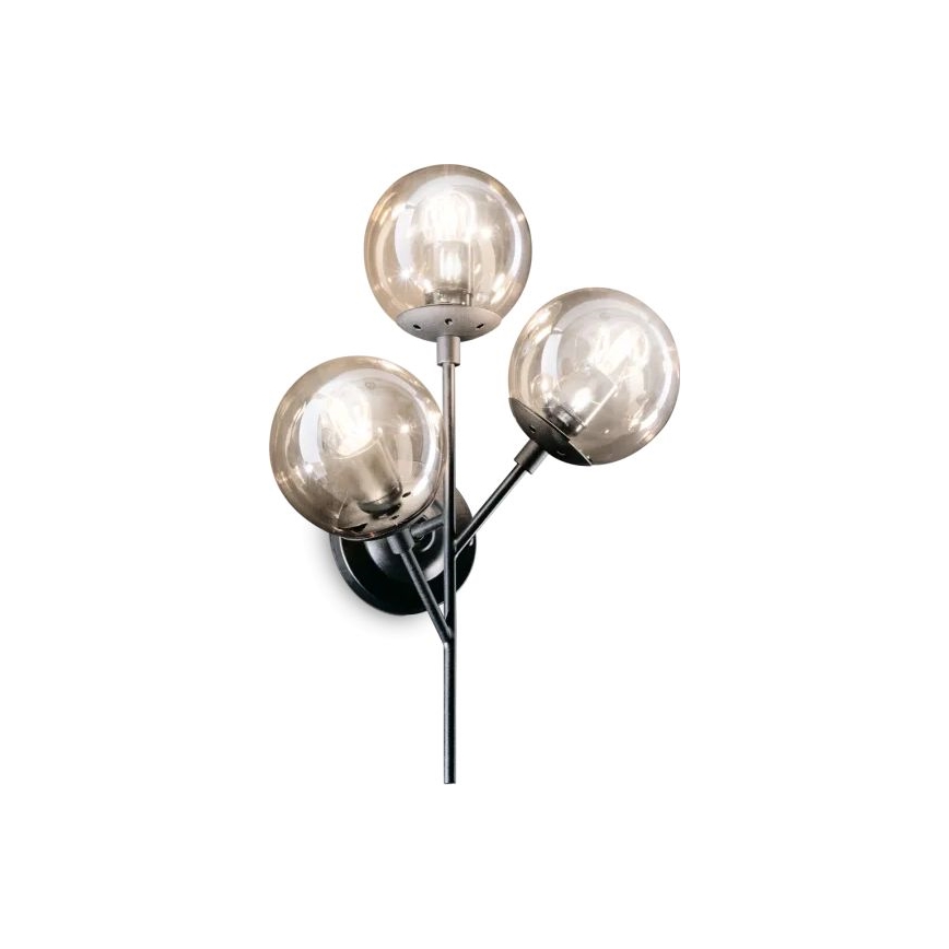 Ideal Lux - Seinävalaisin KEPLER 3xE27/42W/230V musta/savuinen