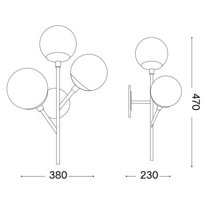 Ideal Lux - Seinävalaisin KEPLER 3xE27/42W/230V musta/savuinen