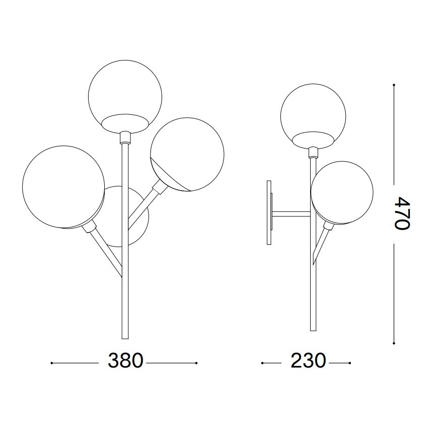 Ideal Lux - Seinävalaisin KEPLER 3xE27/42W/230V musta/savuinen