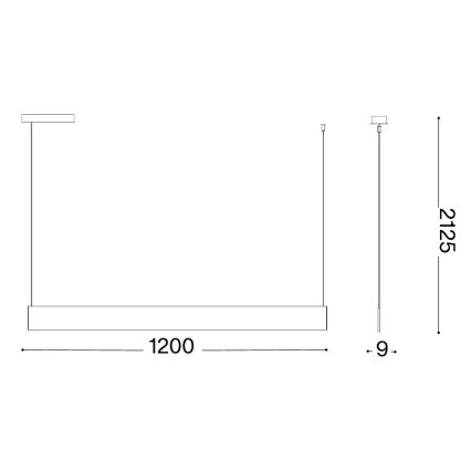 Ideal Lux - STEEL LED -riippuvalaisin kaapelilla, 24 W, 230 V, 3000 K, CRI 90, 120 cm, musta