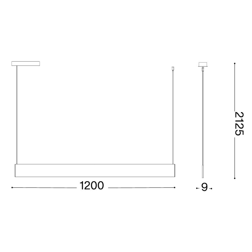 Ideal Lux - STEEL LED -riippuvalaisin kaapelilla, 24 W, 230 V, 3000 K, CRI 90, 120 cm, musta