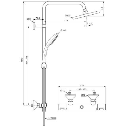 Ideal Standard A7208AA - Termostaattinen suihkusarja CERATHERM T25, kiiltävä kromi