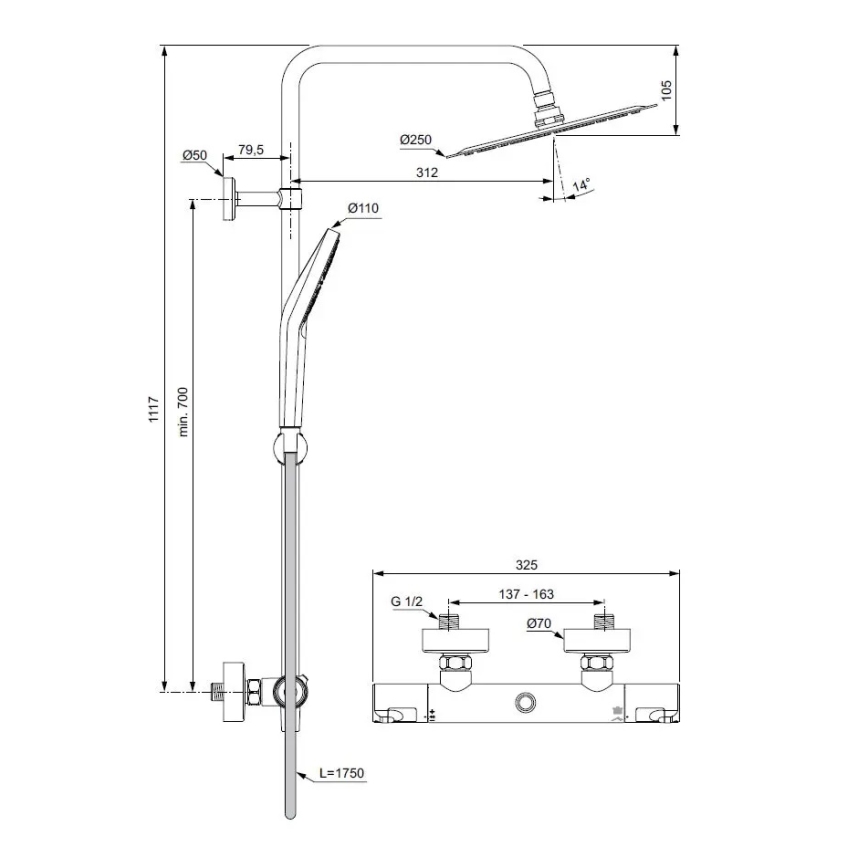 Ideal Standard A7565AA - Termostaattinen suihkusarja CERATHERM T50, kiiltävä kromi