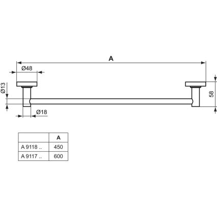 Ideal Standard A9117AA - Seinään asennettava pyyheteline IOM 60 cm, kiiltävä kromi