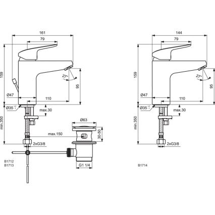 Ideal Standard B1713AA - CERAFLEX 15,9 cm pesuallashana, kiiltävä kromi