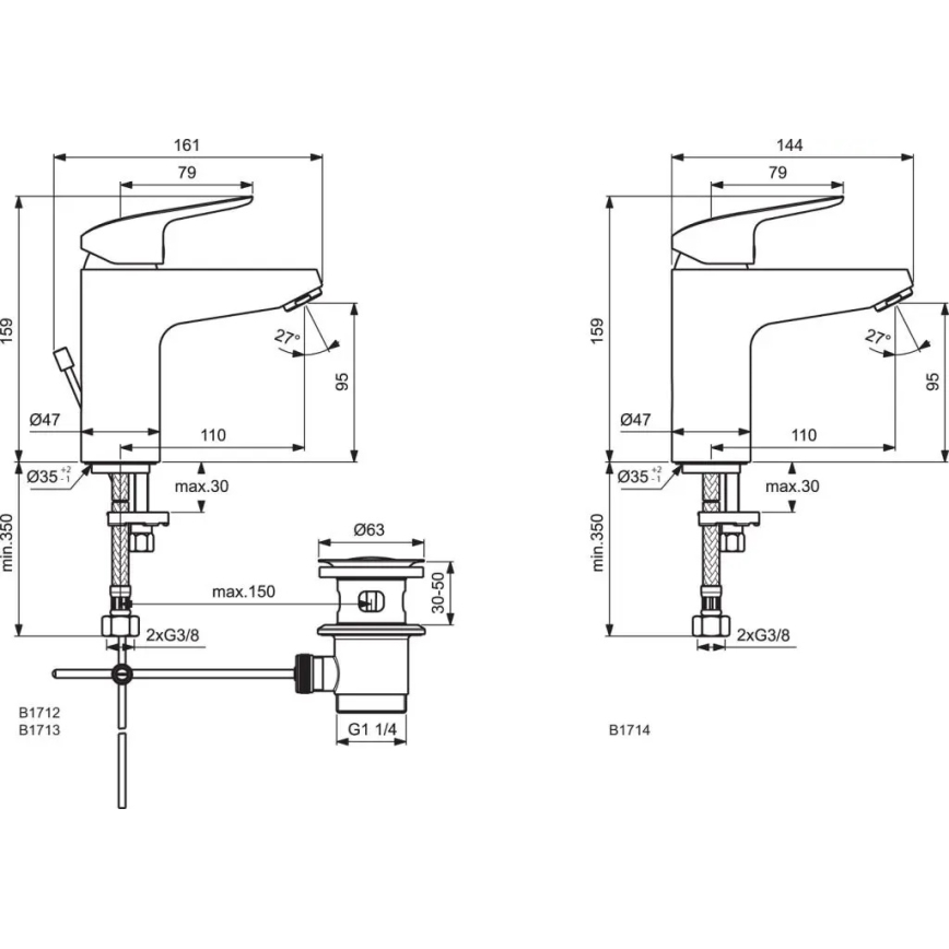 Ideal Standard B1713AA - CERAFLEX 15,9 cm pesuallashana, kiiltävä kromi