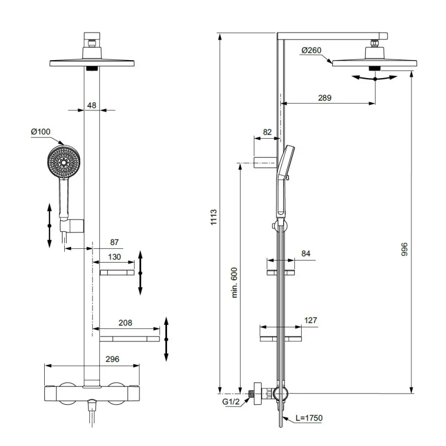 Ideal Standard BD583SI - CERATHERM ALU+ termostaattinen suihkusarja, hopea