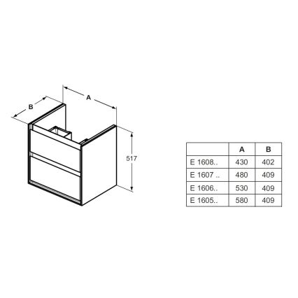 Ideal Standard E1606B2 - Allaskaappi pesualtaalle CONNECT AIR 53x40,9 cm valkoinen