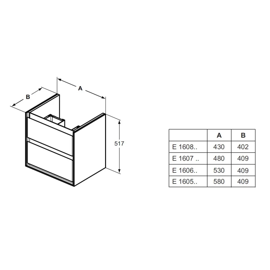 Ideal Standard E1606B2 - Allaskaappi pesualtaalle CONNECT AIR 53x40,9 cm valkoinen