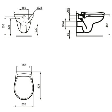Ideal Standard K881001 - Seinään asennettava WC-istuin, reunaton EUROVIT, keramiikka/valkoinen