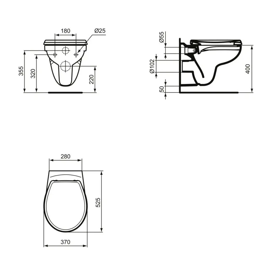Ideal Standard K881001 - Seinään asennettava WC-istuin, reunaton EUROVIT, keramiikka/valkoinen