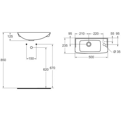 Ideal Standard R421901 - Seinään asennettava pesuallas EUROVIT 50 x 23,5 cm keramiikka/valkoinen