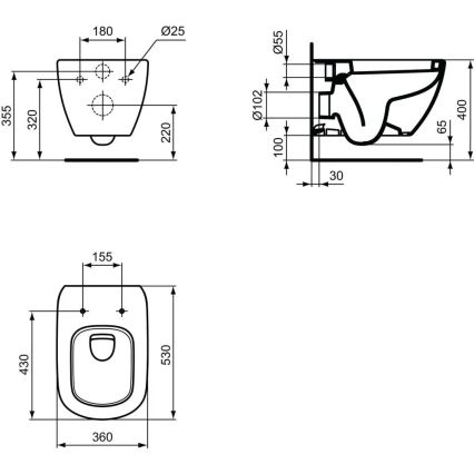 Ideal Standard T007801 - TESI seinään asennettava WC-istuin, keraaminen/valkoinen