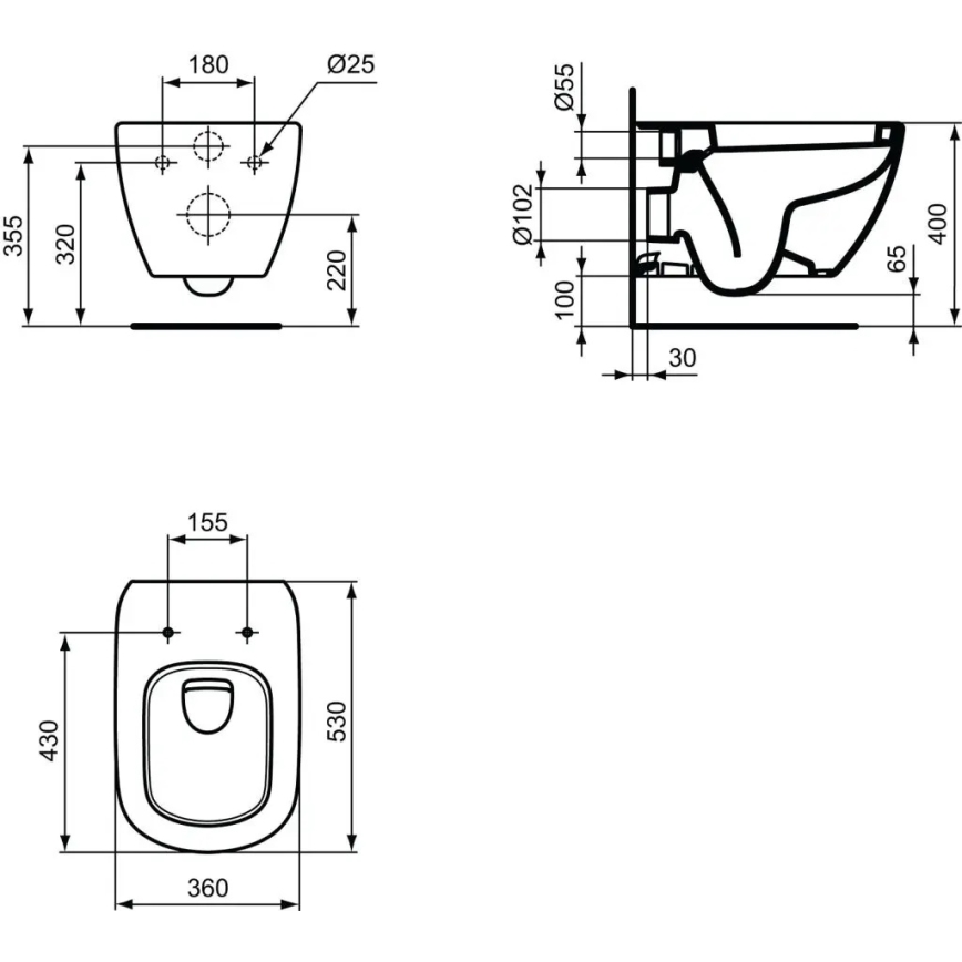Ideal Standard T007801 - TESI seinään asennettava WC-istuin, keraaminen/valkoinen