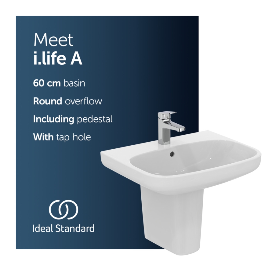 Ideal Standard T470501 - Seinään asennettava pesuallas I.LIFE A 60x48 cm keramiikka/valkoinen