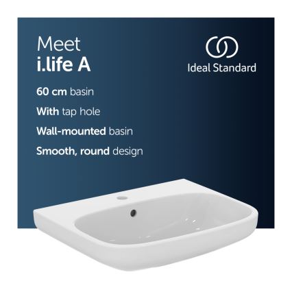 Ideal Standard T470501 - Seinään asennettava pesuallas I.LIFE A 60x48 cm keramiikka/valkoinen