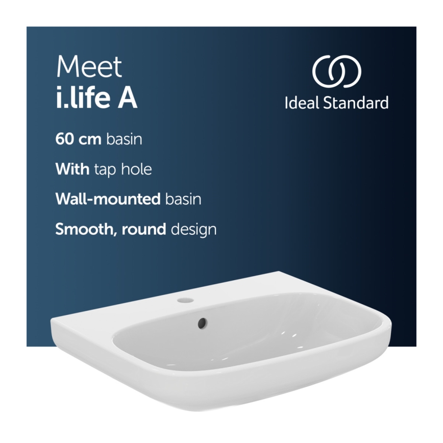 Ideal Standard T470501 - Seinään asennettava pesuallas I.LIFE A 60x48 cm keramiikka/valkoinen