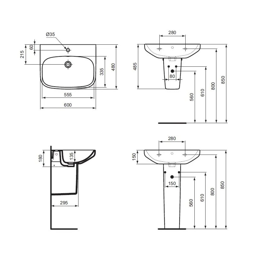 Ideal Standard T470501 - Seinään asennettava pesuallas I.LIFE A 60x48 cm keramiikka/valkoinen