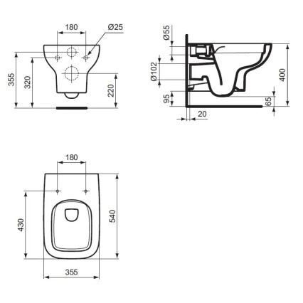 Ideal Standard T471701 - Seinään asennettava WC, huuhtelureunaton I.LIFE A, keraaminen/valkoinen