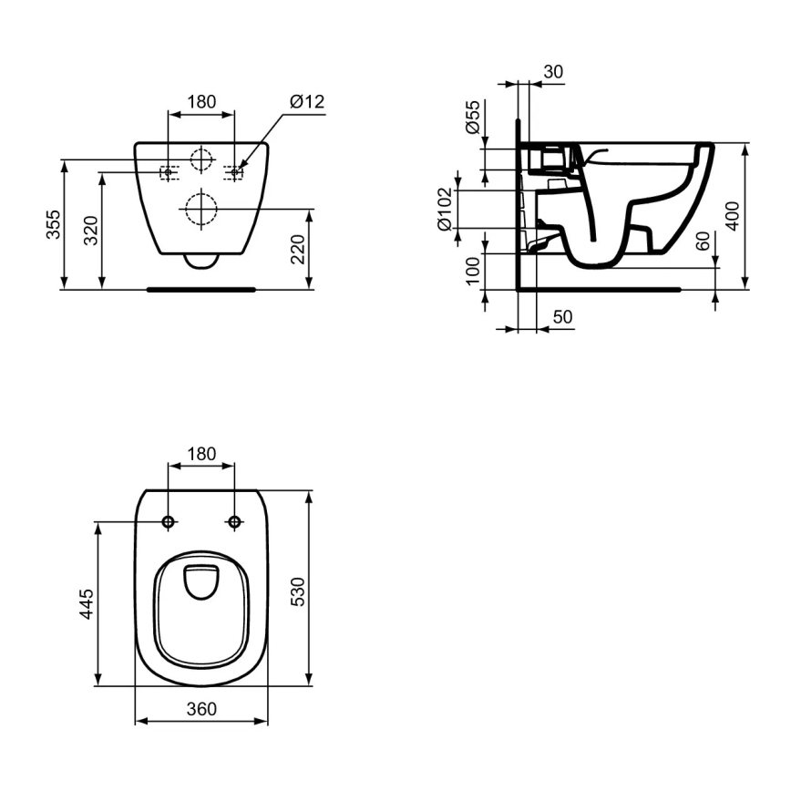 Ideal Standard T493201 - Seinään asennettava reunaton TESI WC-istuin keraaminen/valkoinen