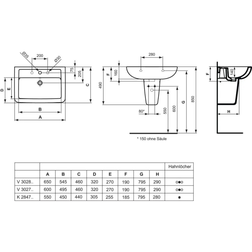 Ideal Standard V302701 - Seinään asennettava EUROVIT 60x46 cm pesuallas, keraaminen/valkoinen