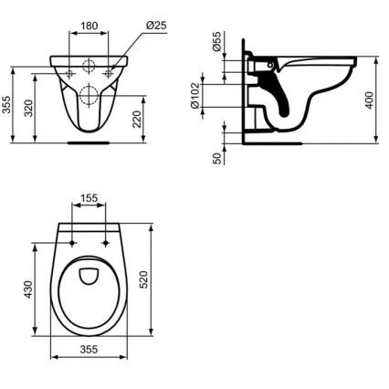 Ideal Standard W331301 - Seinään asennettava WC Rimless SIMPLICITY keramiikka/valkoinen