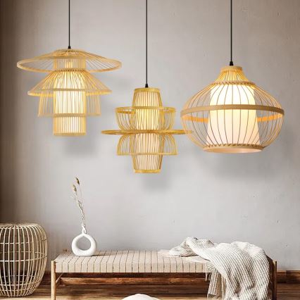 Kattokruunu johdossa PINCHOS 1xE27/40W/230V halkaisija 40 cm bambu