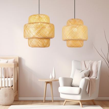 Kattokruunu johdossa HILO 1xE27/40W/230V halkaisija 38 cm bambu