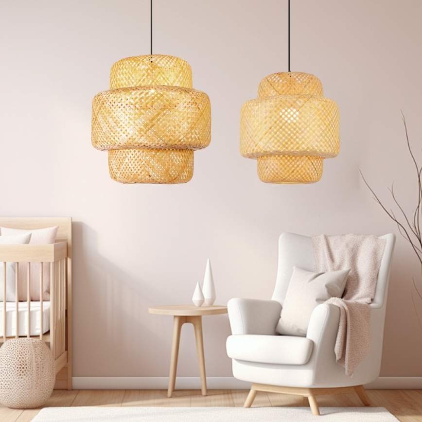 Kattokruunu johdossa HILO 1xE27/40W/230V halkaisija 38 cm bambu